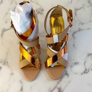 Ted Baker Beige and Metallic Strappy Heels; never worn